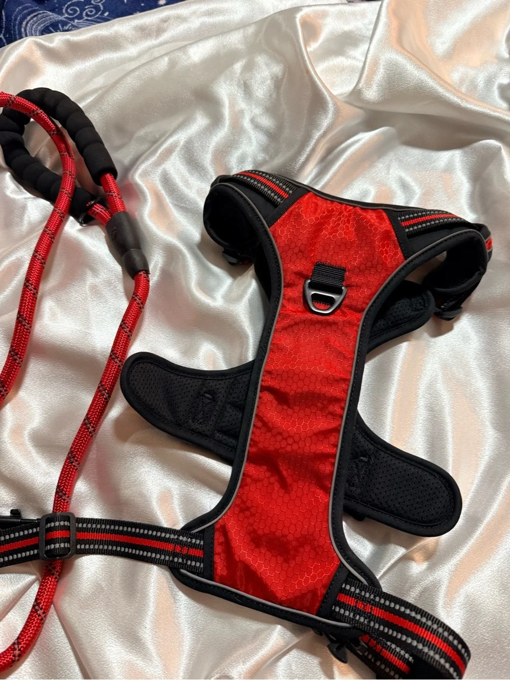tobeDRI No Pull Dog Harness & Rope Leash Set XL Red Black